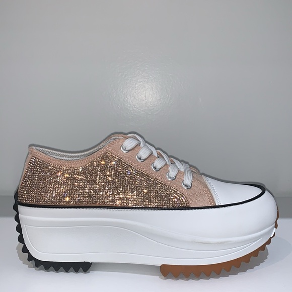 ROSE GOLD RHINESTONE LOW TOP SNEAKERS - Picture 3 of 7